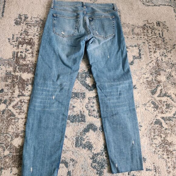 Zara Faux Pearl Embellished Skinny Jeans Size 4 Low Rise Ribbon Distressed Crop - Picture 8 of 13